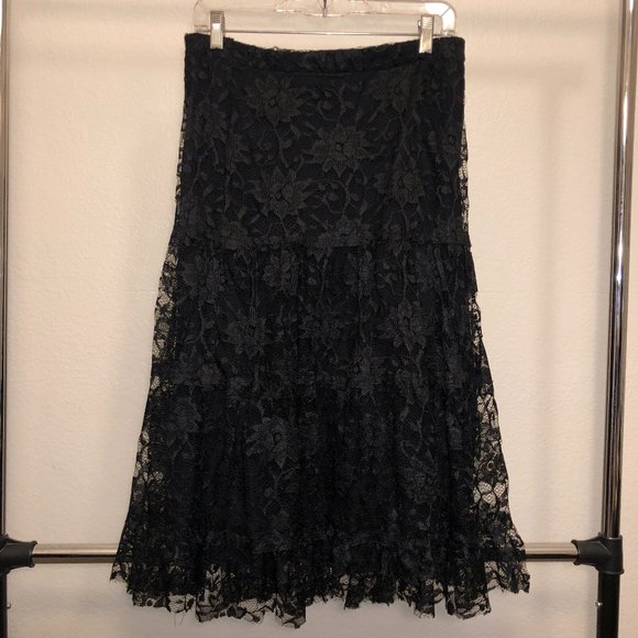 Avital Black Lace Overlay A-line Skirt - Picture 2 of 2